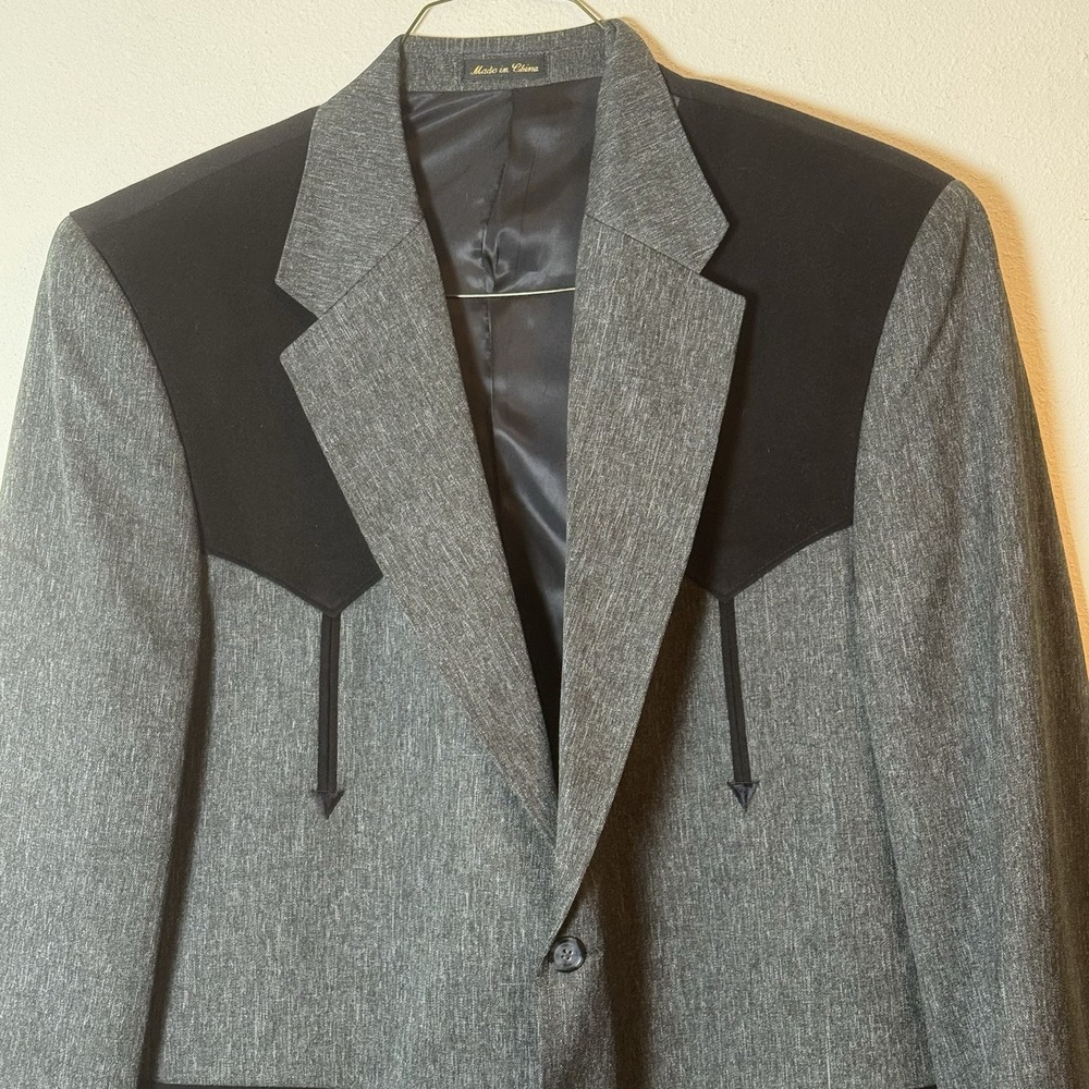 Circle S Dallas Texas Western Blazer Jacket Men's Gray Black Size 44 Long